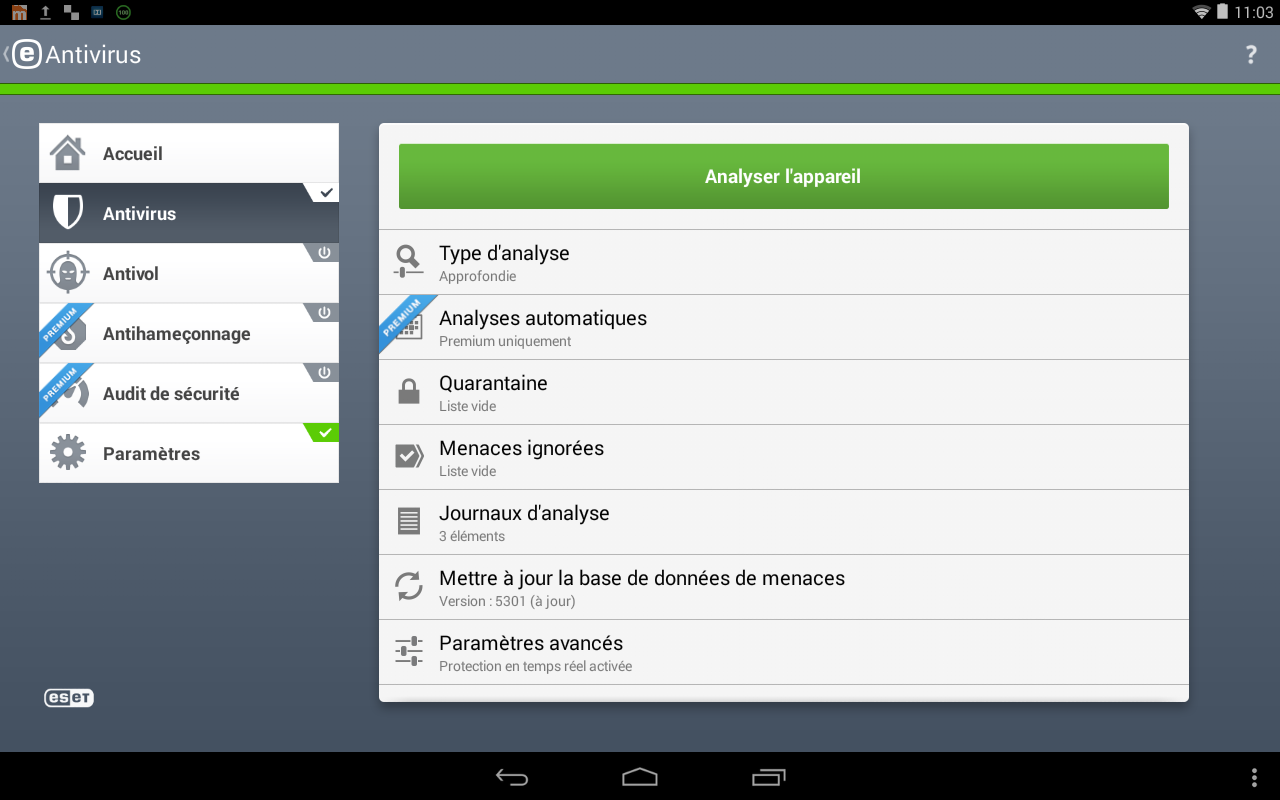 Scanner Android avec Eset