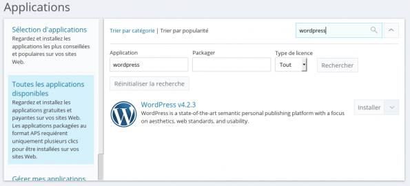 Installer WordPress avec Plesk
